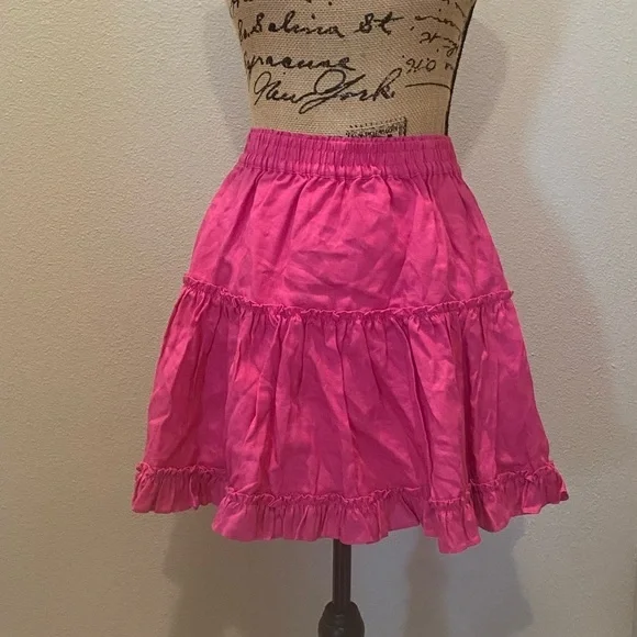 Hill House Pink Bougainvillea Linen A Line Ruffled Tiered Paz Skirt XL NWT - Picture 2 of 5